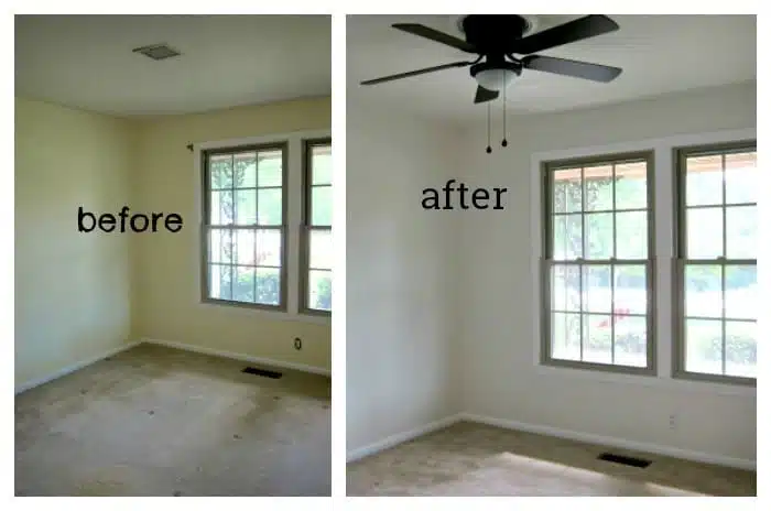 before and after guest bedroom painted white
