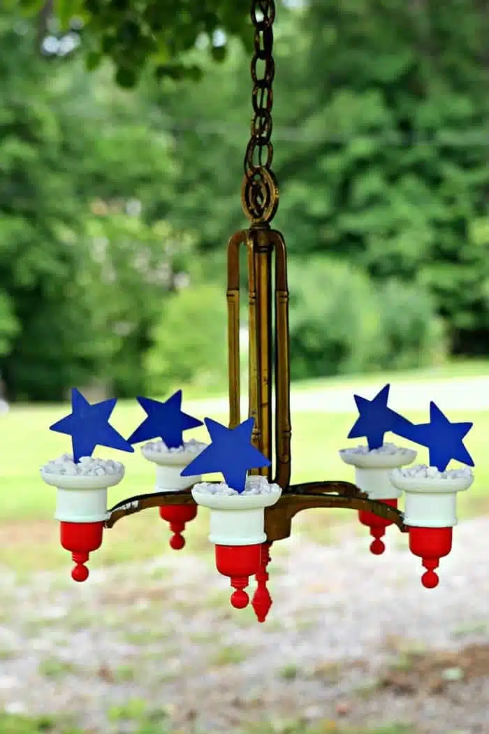 Brass Chandelier Upcycle Project Idea Red White Blue DIY