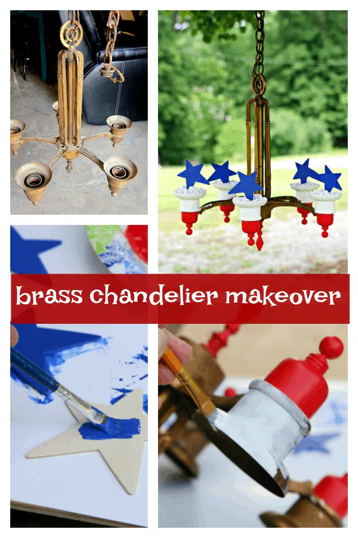 chandelier makeover with red white and blue paint