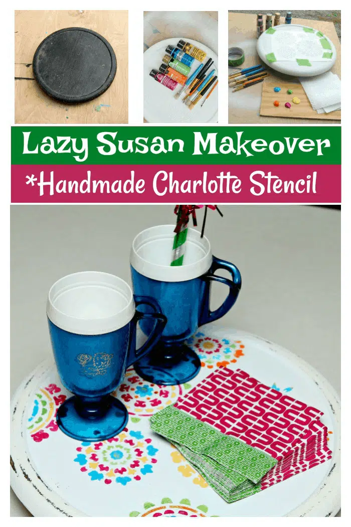 Lazy susan makeover using a Handmade Charlotte Stencil and Bold Acrylic Paints