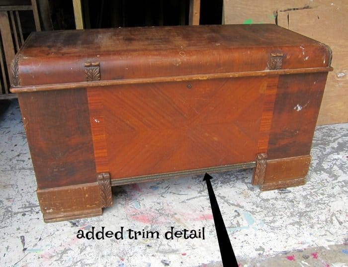 added detail to vintage cedar chest before painting