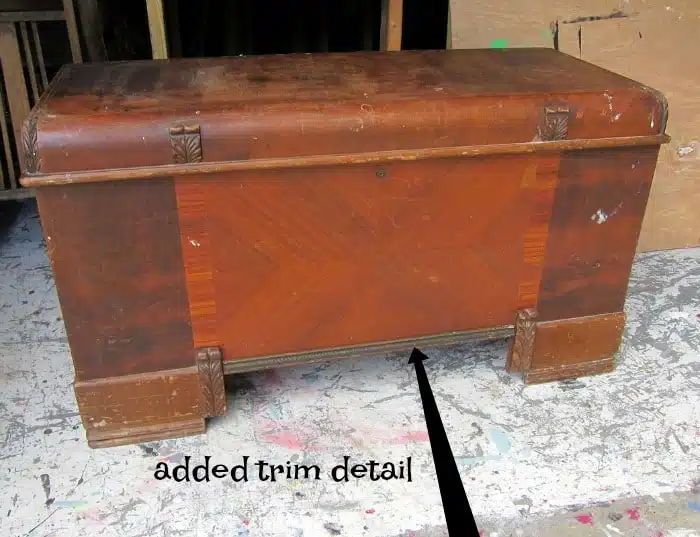 added detail to vintage cedar chest before painting