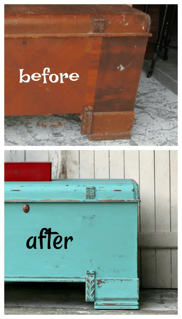 before and after cedar chest makeover