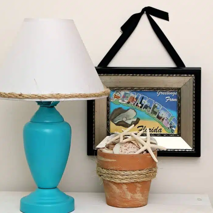 nautical or beach decor with sisal rope and turquoise spray paint