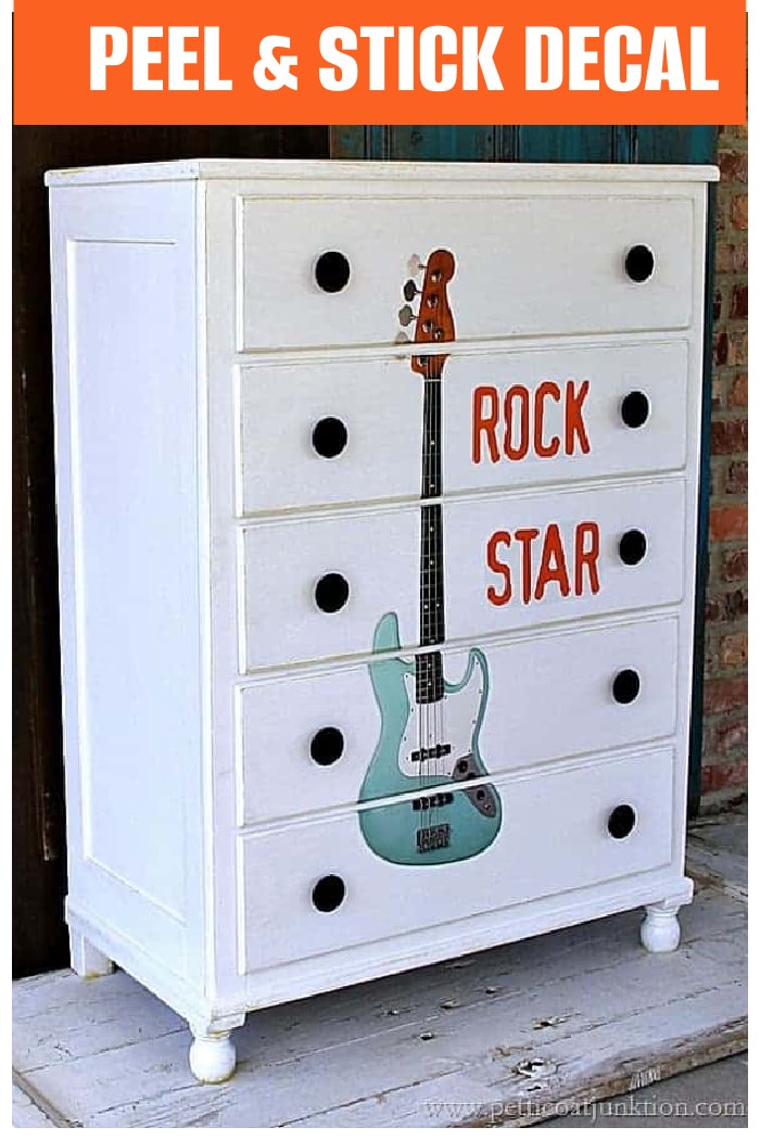 peel and stick decal on a chest of drawers