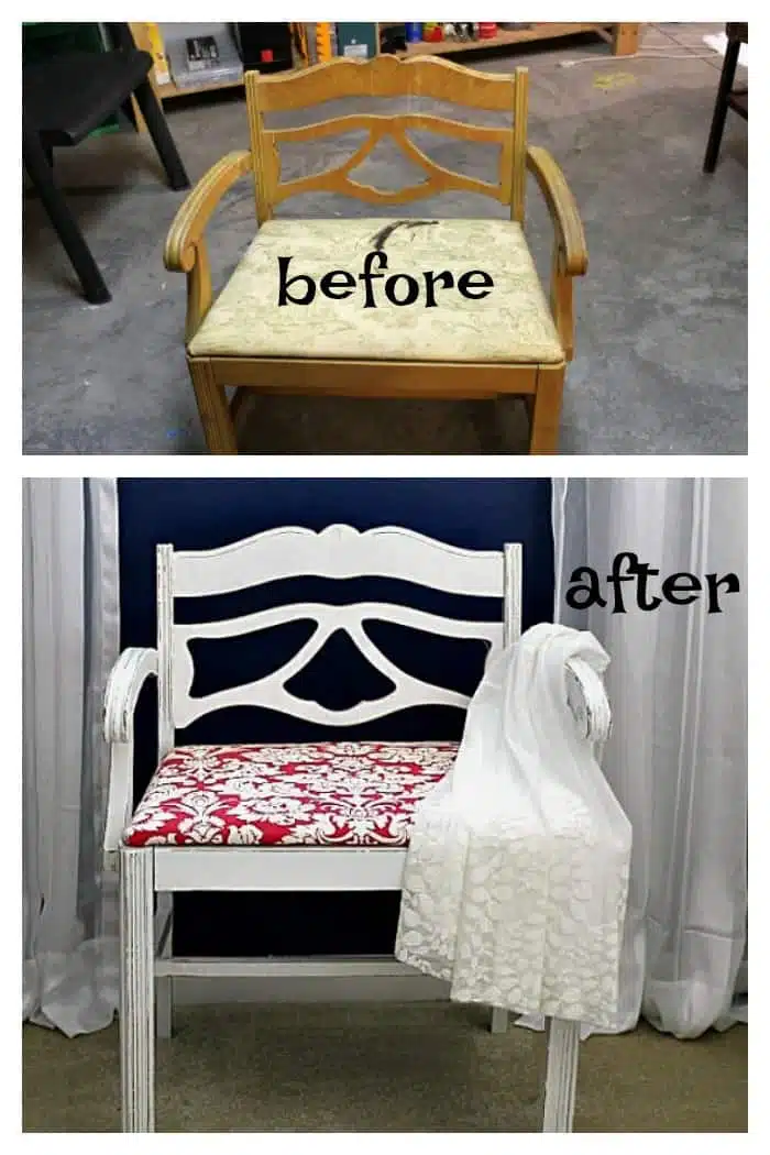vanity stool makeover before and after photo
