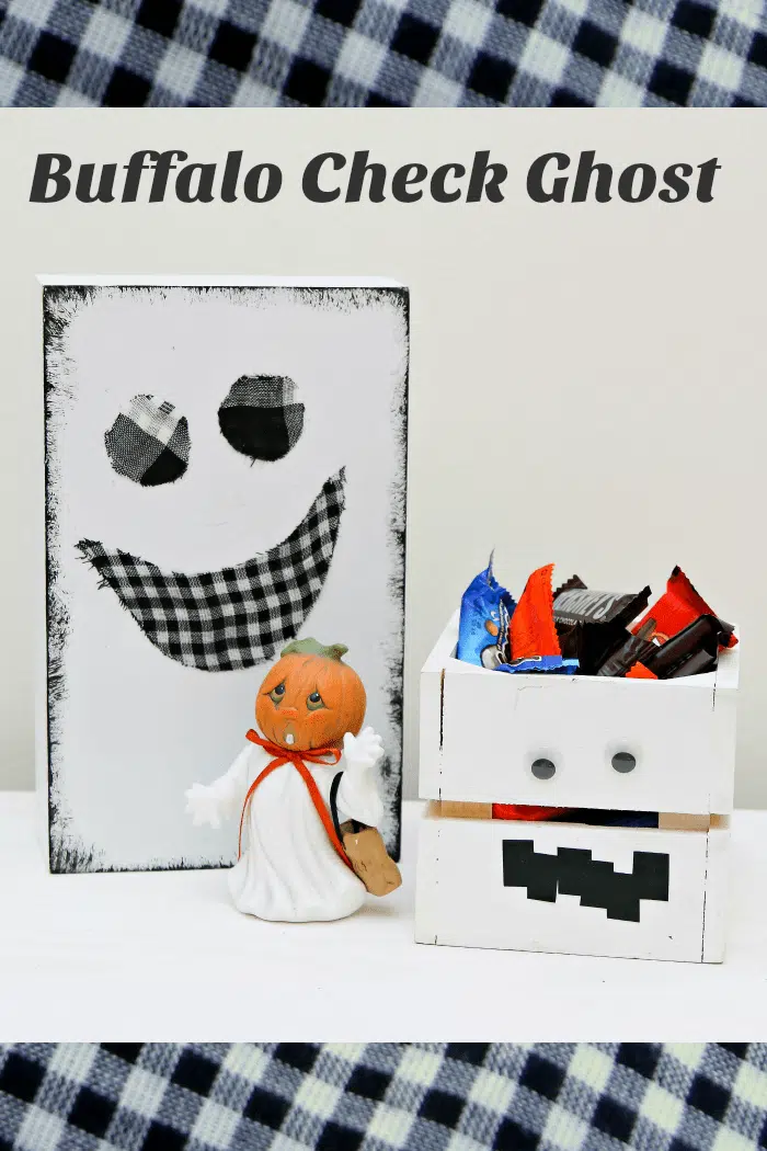 Buffalo check ghost made with a wood box and buffalo check fabric