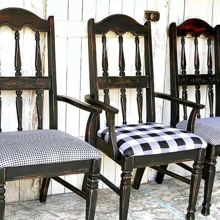 paint dining room chairs black and recover the chair seat with black and white buffalo check plaid