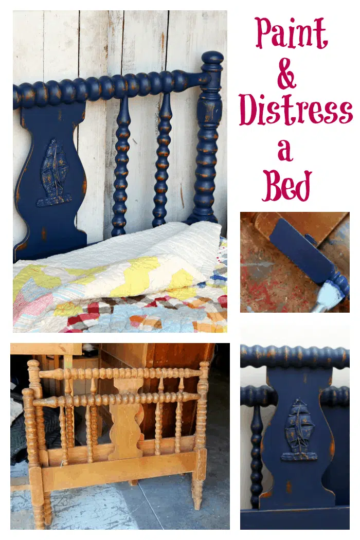 Paint and distress a spindle bed