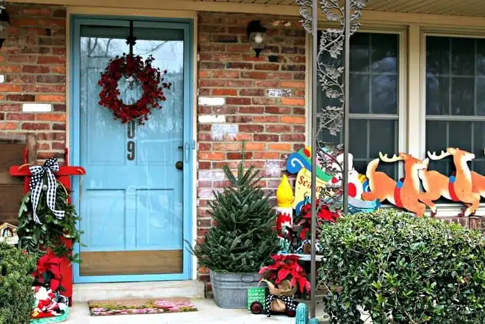 decorating with poinsettias and buffalo check plaid