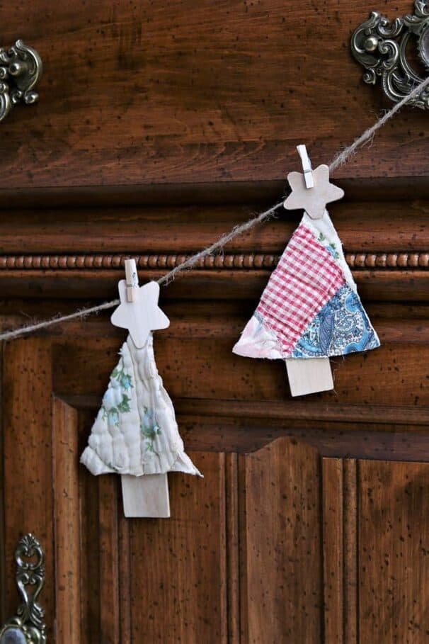 Recycled Quilt Christmas Tree Garland Or Christmas Tree Ornaments   Upcycled Recycled Christmas Ornament Idea 606x909 