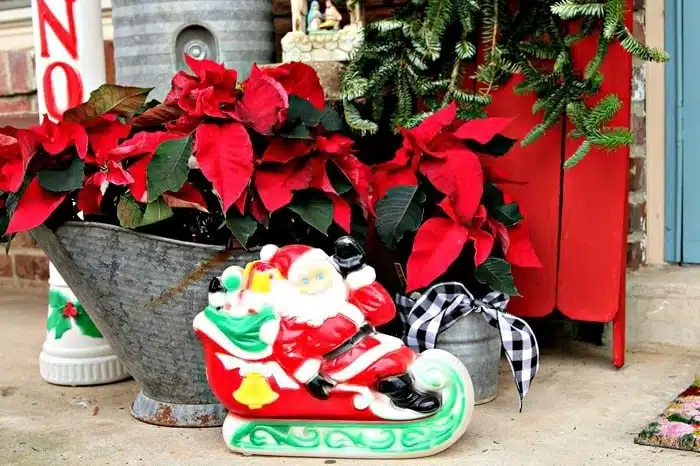 vintage plastic light up Santa and sleigh Christmas decorations
