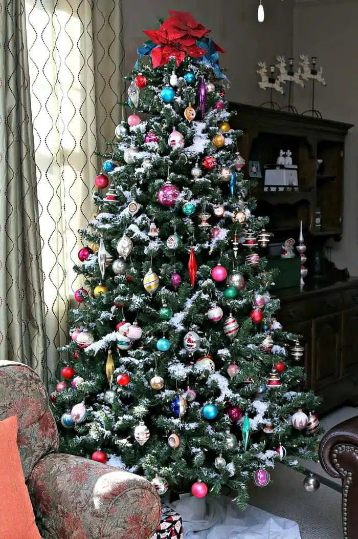 Petticoat Junktion Christmas tree decorated with vintage Shiny Brite ornaments