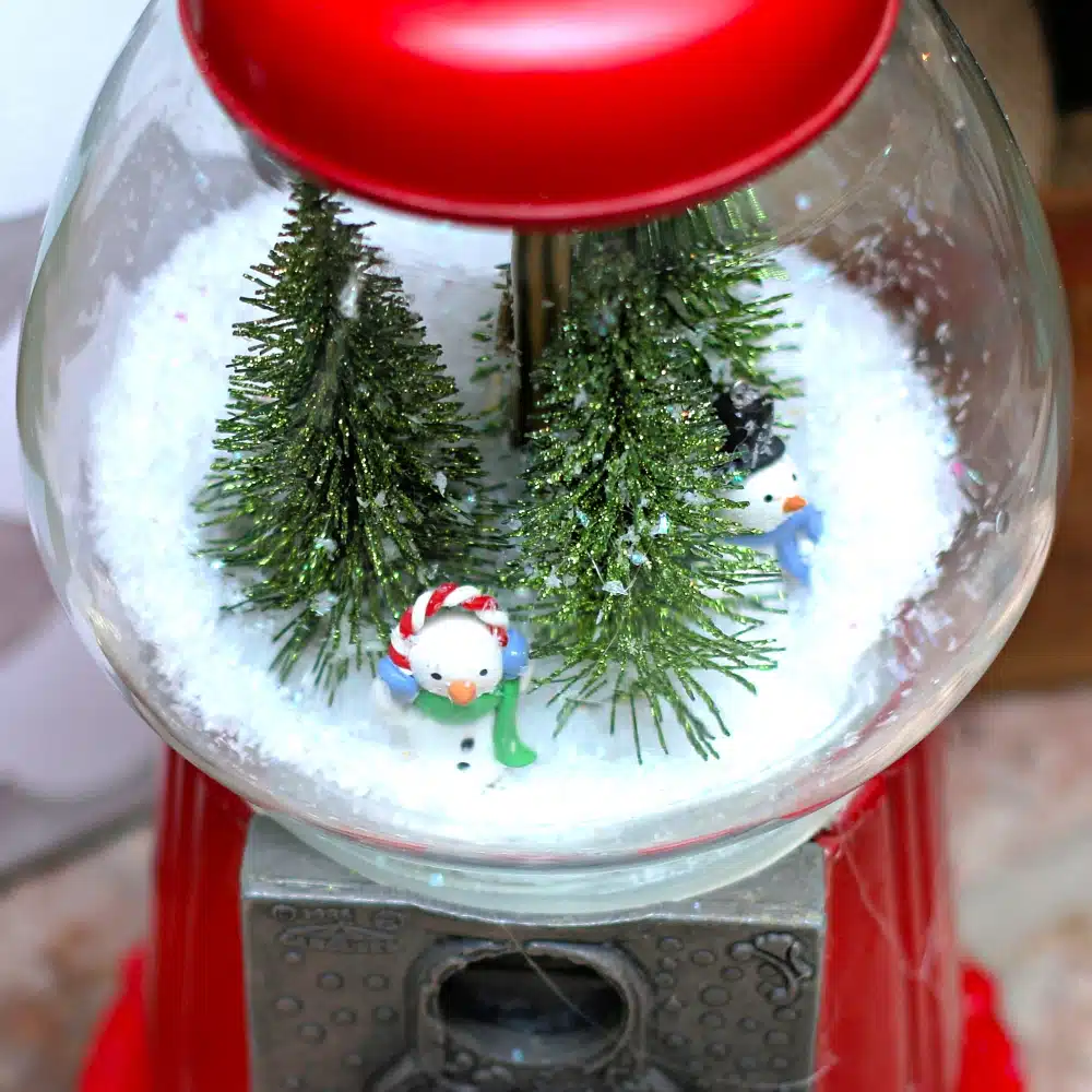 recycle a gumball machine into a winter snow scene