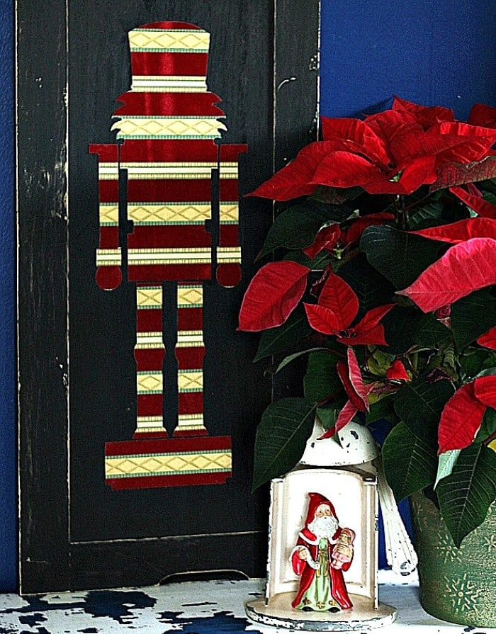 DIY Nutcracker Soldier Wall Decor Made With Vintage Wallpaper