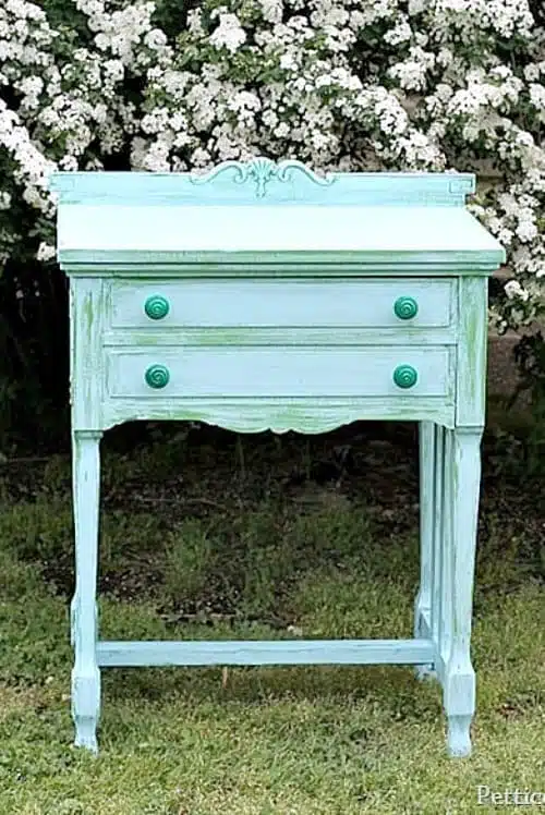 Green and Turquoise sewing machine cabinet