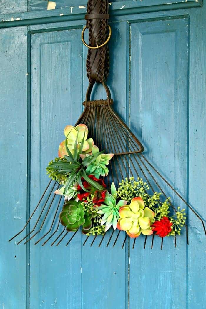 Recycle Upcycle Succulent Rake Wreath Idea
