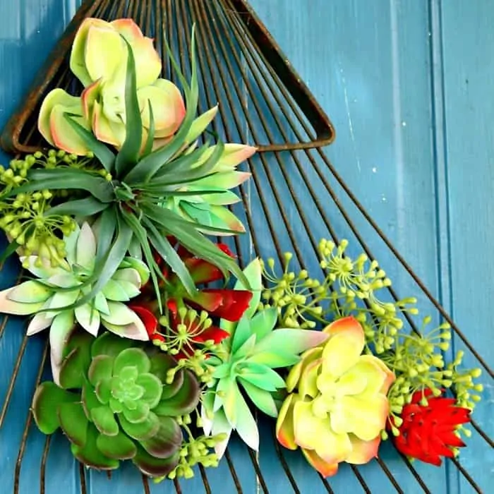Upcycled Craft Succulent Plant Rake Wreath
