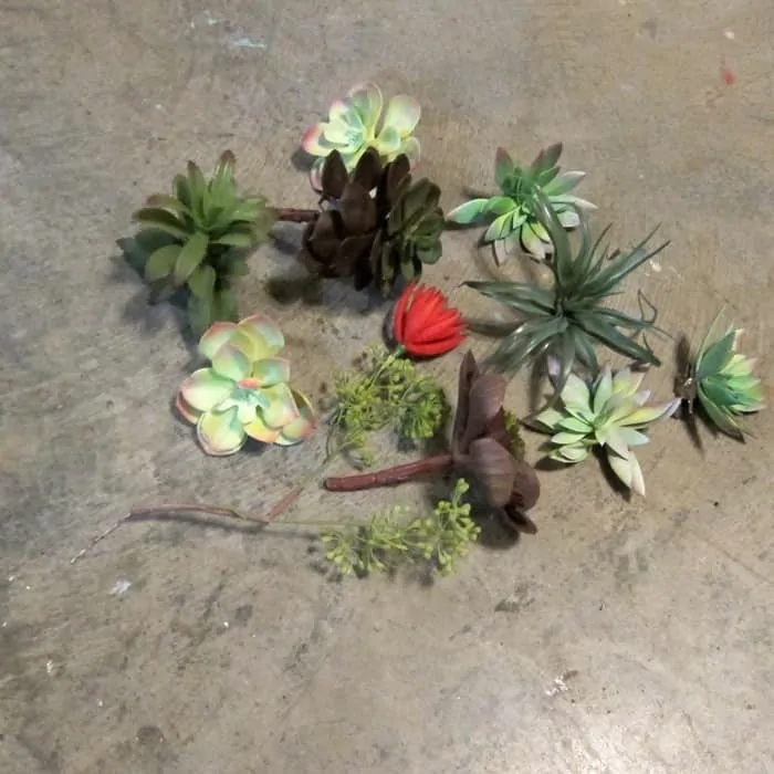 faux succulent plants for craft project rake wreath