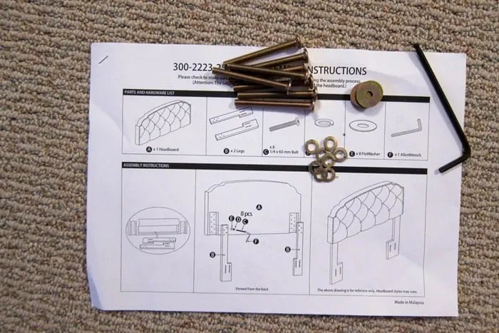 headboard parts and instructions for attaching the legs