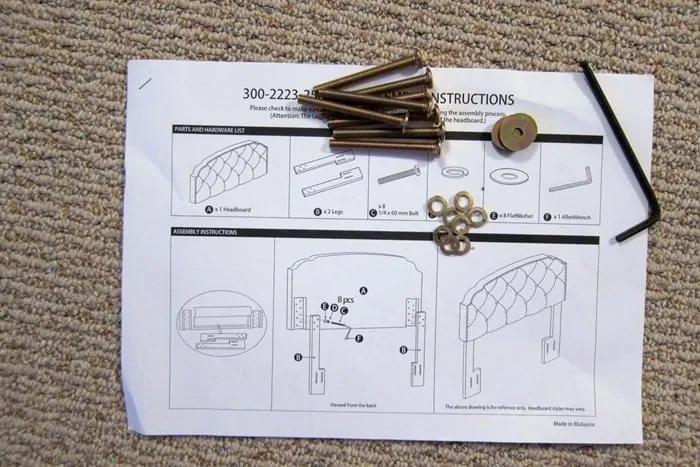 instructions for putting the legs on a headboard