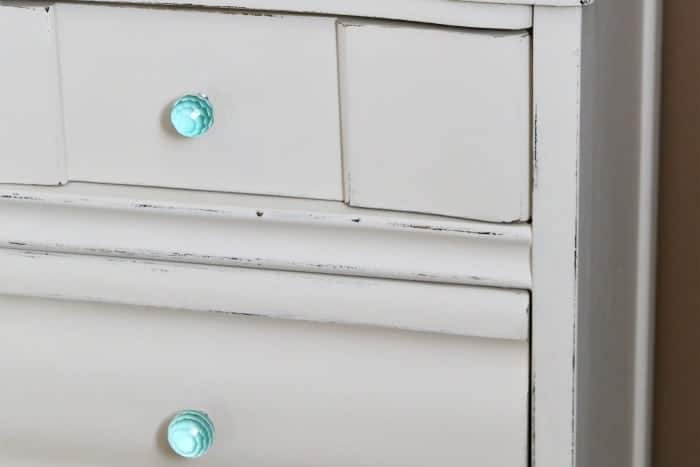 turquoise knobs from Hobby Lobby on white painted furniture