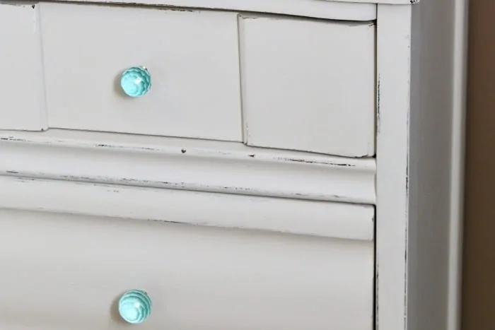 turquoise knobs from Hobby Lobby on white painted furniture