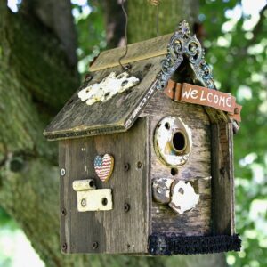 Update An Old Birdhouse With Vintage Hardware And Bits Of Jewelry