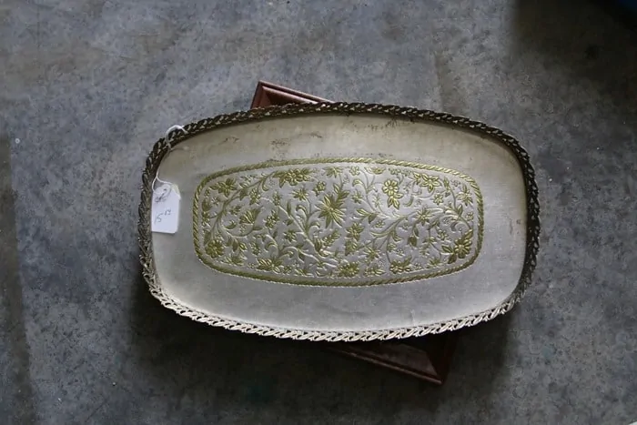 gold tone vintage vanity tray