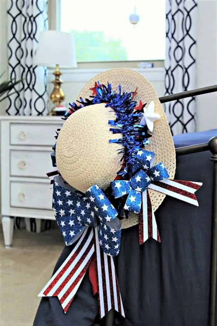 patriotic door decor in red white and blue