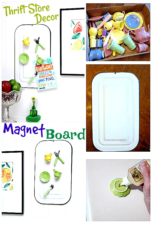 Enamelware Magnet Board. Turn thrift store finds into awesome home decor.