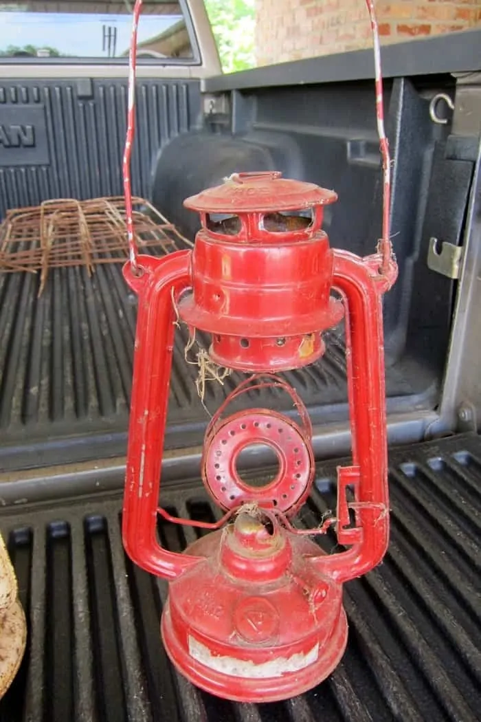 vintage red lantern purchased at an auction