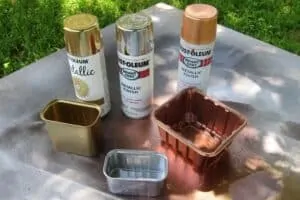 Spray paint Spam cans with metallic paint and use can as a succulent planter