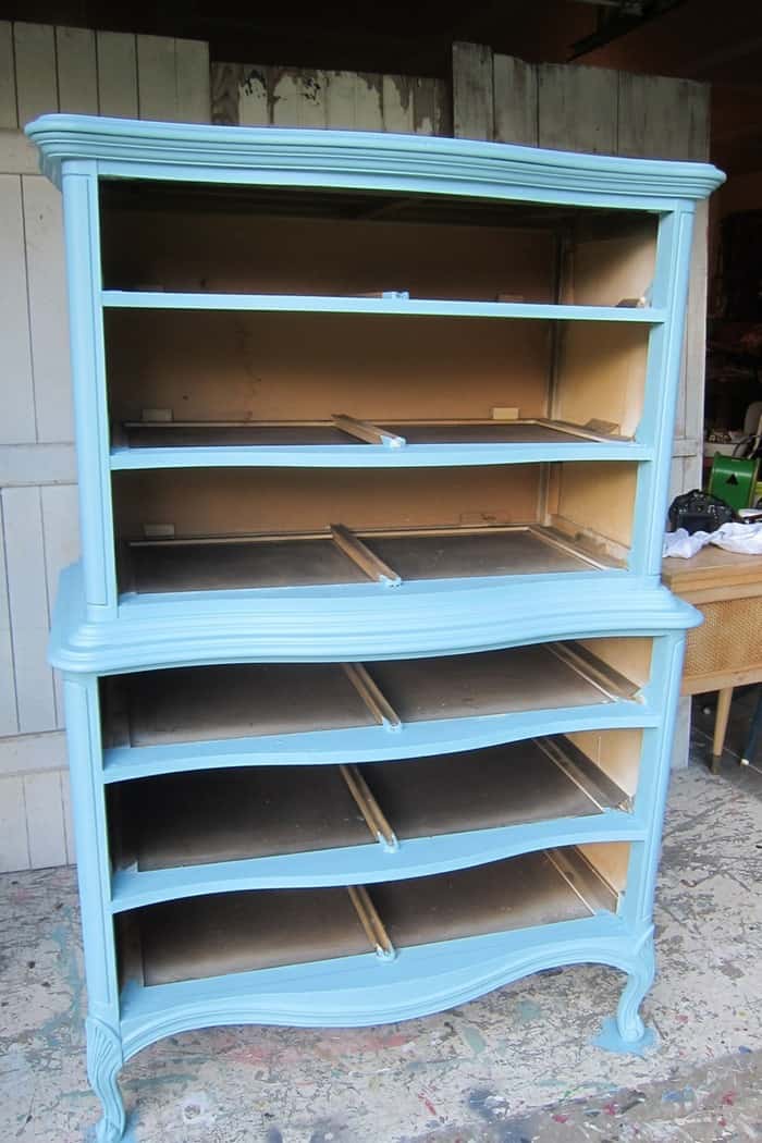 one coat of blue paint on furniture