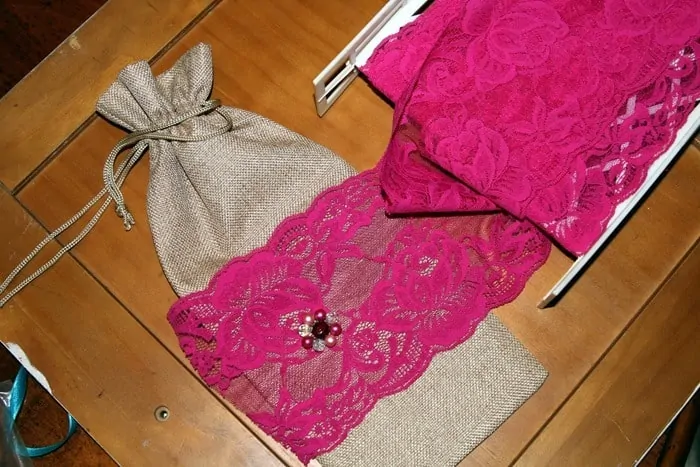 ribbon decorated burlap bag
