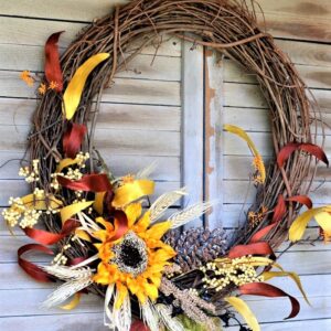how to make a Fall Sunflower Grapevine Wreath