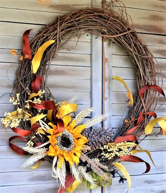 Colors Of Fall Sunflower Grapevine Wreath 
