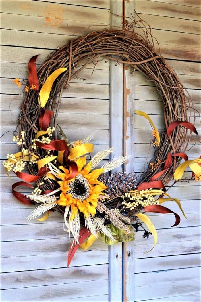 DIY Front Door Wreath, Colors Of Fall Sunflower Wreath