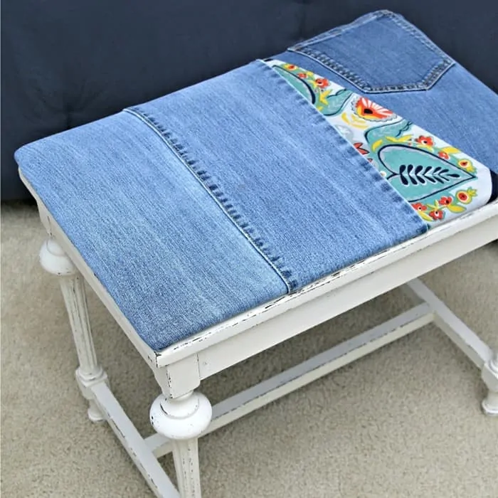 recover a stool seat with recycled denim