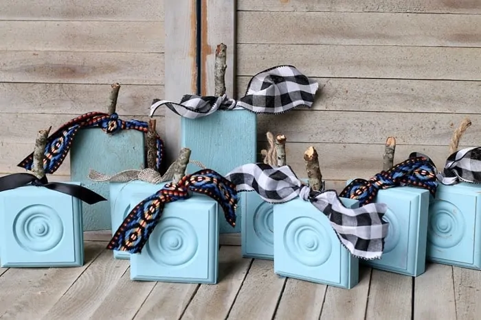 how to make turquoise wood rosette block pumpkins