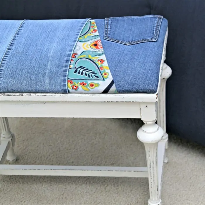 recycle old denim jeans and recover a stool seat