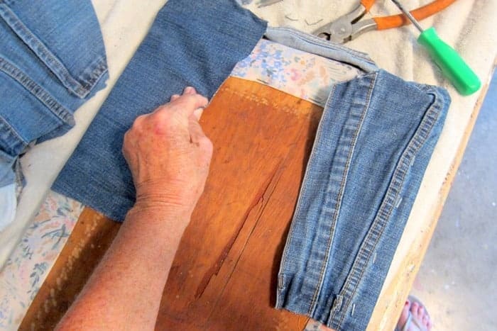 pull fabric tight when recovering a stool or chair seat