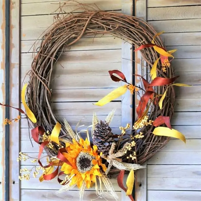 sunflower grapevine wreath, DIY Front Door Wreath
