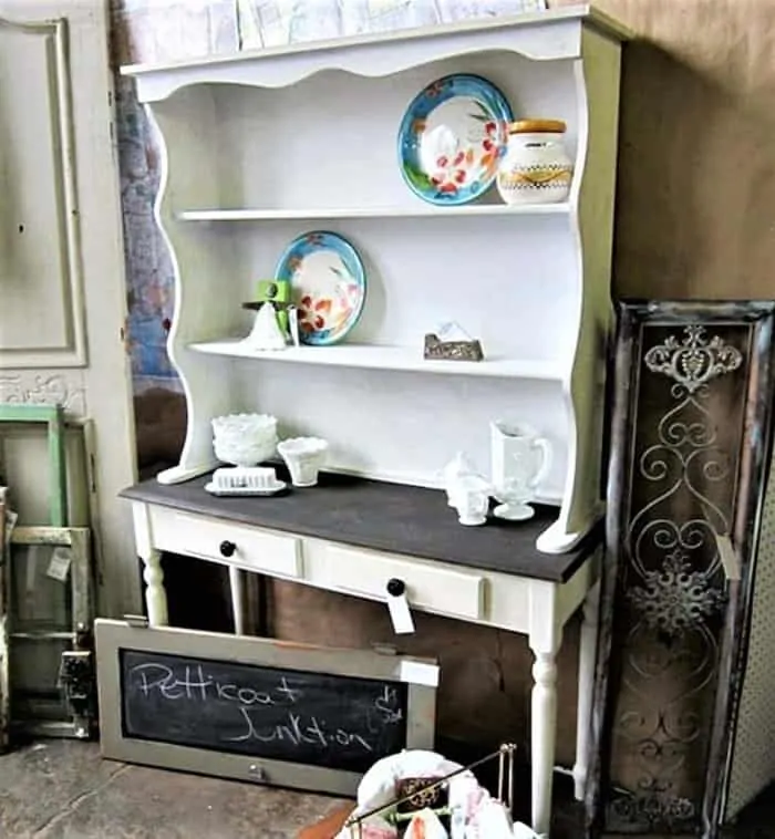 country style hutch painted white and brown