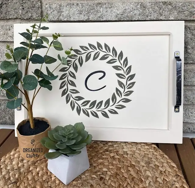 Thrifted tray becomes a monogrammed gift