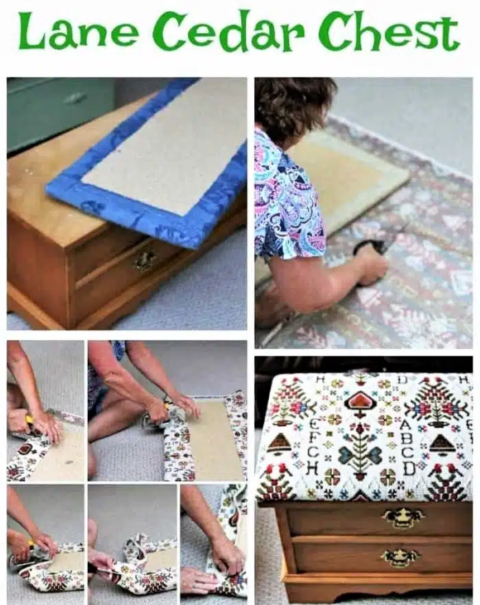 how to update a Lane cedar chest by recovering the fabric seat top