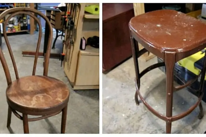 chair and metal stool for a spray paint project