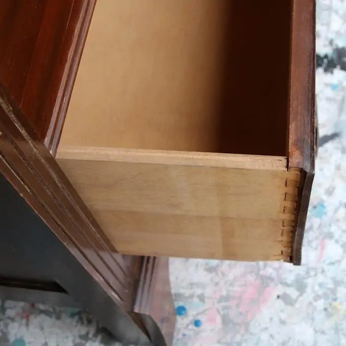 dovetail drawer on vintage dresser