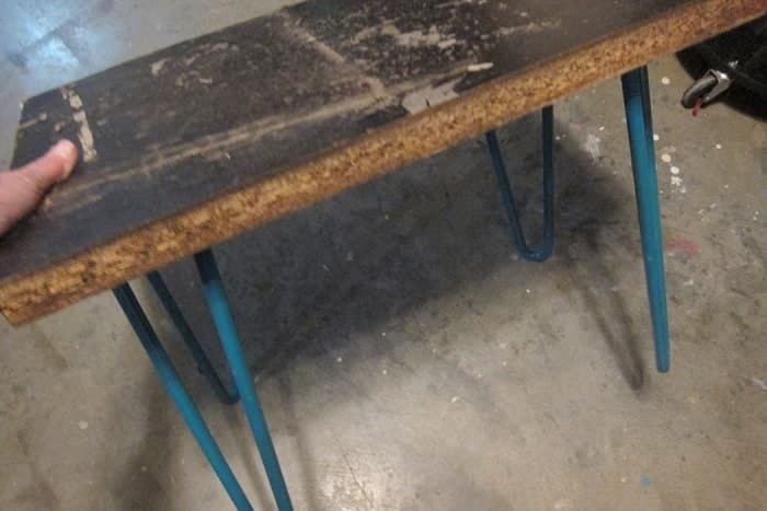 hairpin legs on a reclaimed table