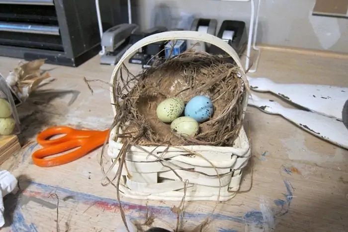 colored eggs in basket